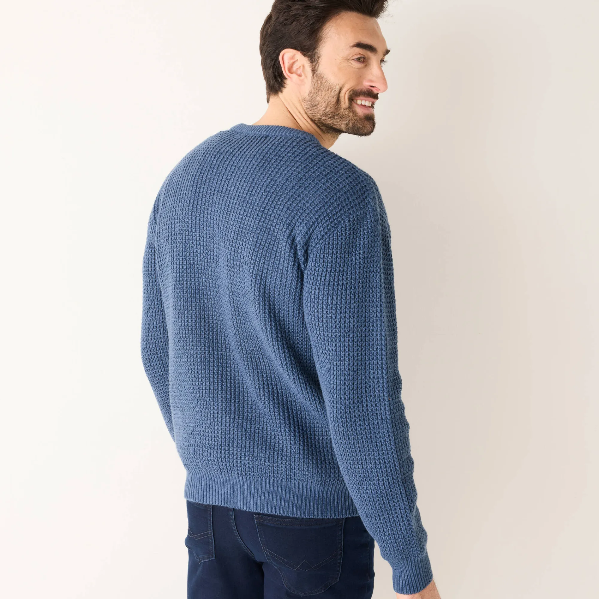 Feestoutfits Heren|Trui En Vest<Blancheporte Trui in gewafeld tricot, ronde hals leigrijsblauw