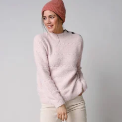 Trui En Vest<Blancheporte Trui in harig fantasietrioct met opstaand kraagje poederroze