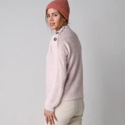 Trui En Vest<Blancheporte Trui in harig fantasietrioct met opstaand kraagje poederroze