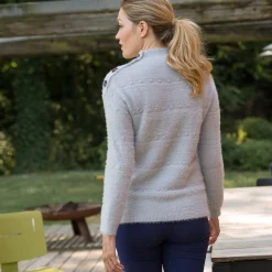 Trui En Vest<Blancheporte Trui in harig fantasietrioct met opstaand kraagje grijs