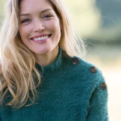 Trui En Vest<Blancheporte Trui in harig fantasietrioct met opstaand kraagje groen