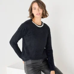 Feestoutfits Dames|Trui En Vest<Blancheporte Trui in harig tricot met strasjes zwart