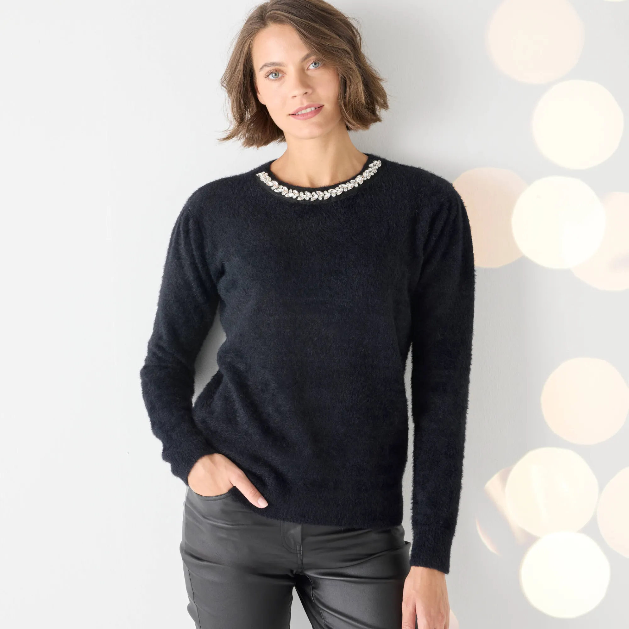 Feestoutfits Dames|Trui En Vest<Blancheporte Trui in harig tricot met strasjes zwart