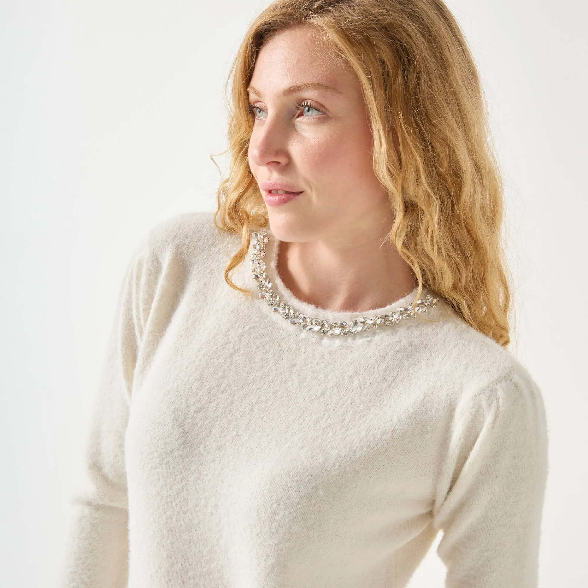 Feestoutfits Dames|Trui En Vest<Blancheporte Trui in harig tricot met strasjes ecru