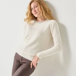 Feestoutfits Dames|Trui En Vest<Blancheporte Trui in harig tricot met strasjes ecru