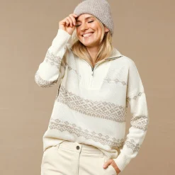 Trui En Vest<Blancheporte Trui in jacquard, truckerskraag met rits ecru / beige