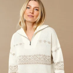 Trui En Vest<Blancheporte Trui in jacquard, truckerskraag met rits ecru / beige