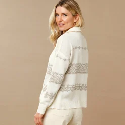 Trui En Vest<Blancheporte Trui in jacquard, truckerskraag met rits ecru / beige
