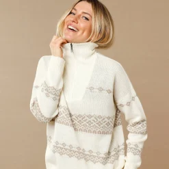 Trui En Vest<Blancheporte Trui in jacquard, truckerskraag met rits ecru / beige