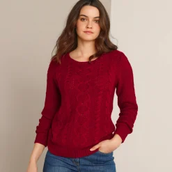 Trui En Vest<Blancheporte Trui in kabeltricot, ronde hals donkerrood