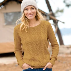 Trui En Vest<Blancheporte Trui in kabeltricot, ronde hals kerrie