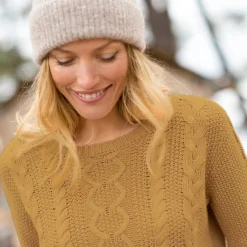 Trui En Vest<Blancheporte Trui in kabeltricot, ronde hals kerrie