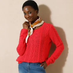 Trui En Vest<Blancheporte Trui in kabeltricot, ronde hals rood