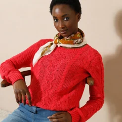 Trui En Vest<Blancheporte Trui in kabeltricot, ronde hals rood