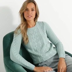 Trui En Vest<Blancheporte Trui in kabeltricot, ronde hals grijsgroen
