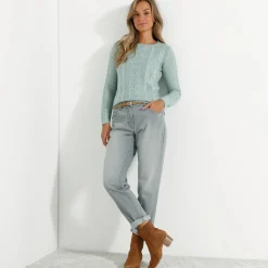 Trui En Vest<Blancheporte Trui in kabeltricot, ronde hals grijsgroen