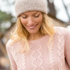 Trui En Vest<Blancheporte Trui in kabeltricot, ronde hals poederroze