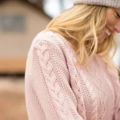 Trui En Vest<Blancheporte Trui in kabeltricot, ronde hals poederroze