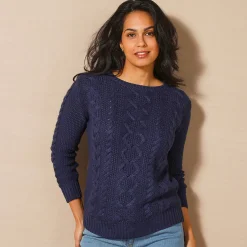 Trui En Vest<Blancheporte Trui in kabeltricot, ronde hals marine
