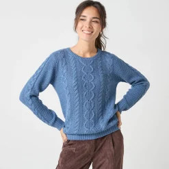 Trui En Vest<Blancheporte Trui in kabeltricot, ronde hals jeansblauw