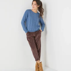 Trui En Vest<Blancheporte Trui in kabeltricot, ronde hals jeansblauw