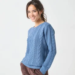 Trui En Vest<Blancheporte Trui in kabeltricot, ronde hals jeansblauw