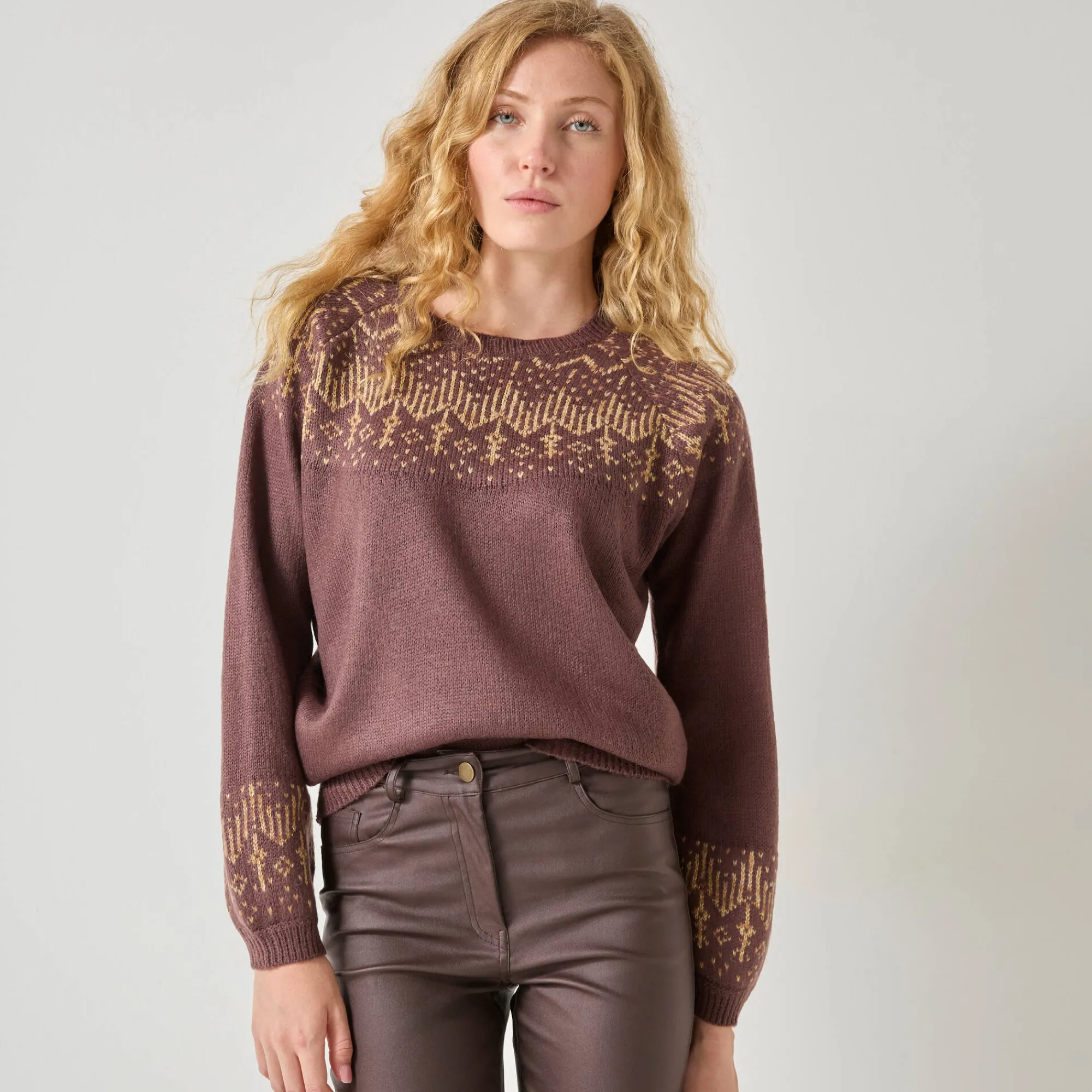 Feestoutfits Dames|Trui En Vest<Blancheporte Trui in koperkleurige jacquard, met mohairtouch chocolade / koper