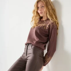 Feestoutfits Dames|Trui En Vest<Blancheporte Trui in koperkleurige jacquard, met mohairtouch chocolade / koper