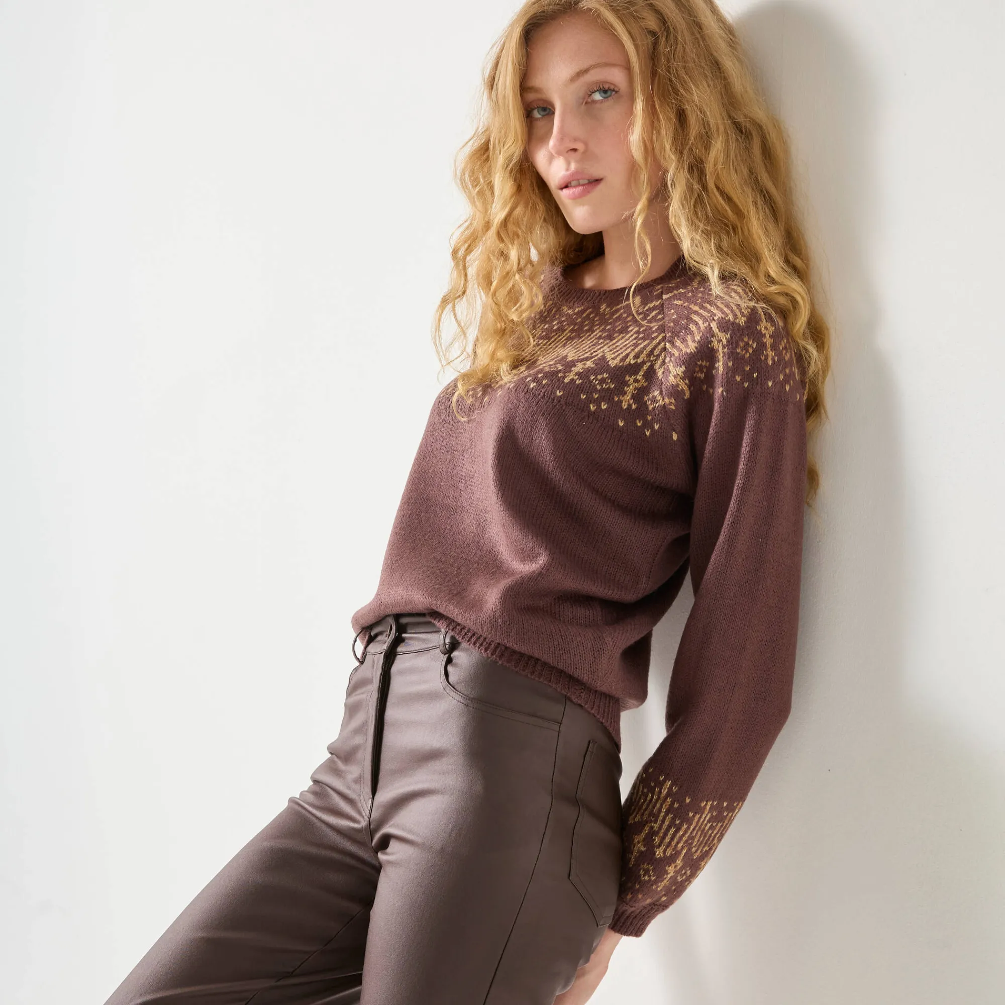 Feestoutfits Dames|Trui En Vest<Blancheporte Trui in koperkleurige jacquard, met mohairtouch chocolade / koper