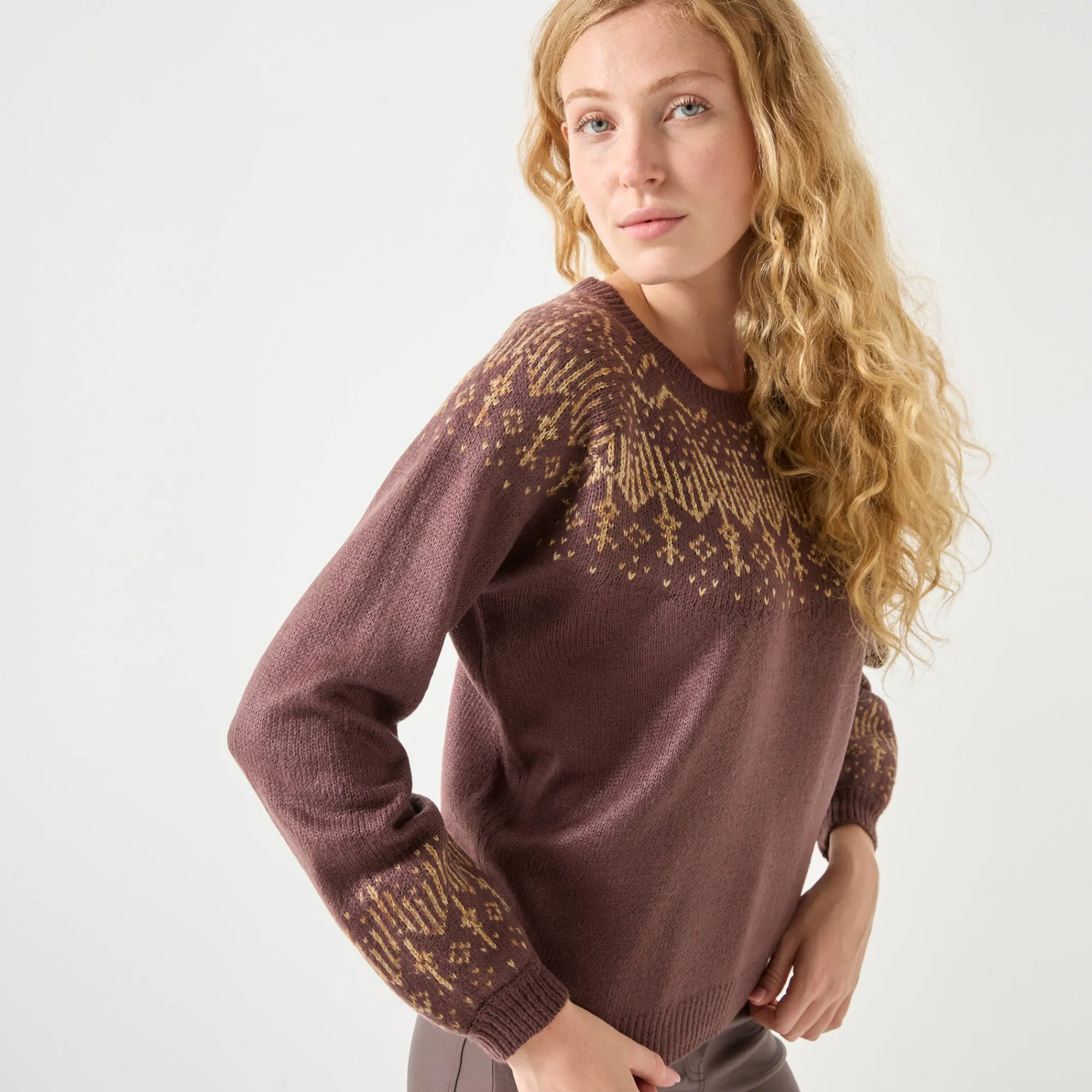 Feestoutfits Dames|Trui En Vest<Blancheporte Trui in koperkleurige jacquard, met mohairtouch chocolade / koper