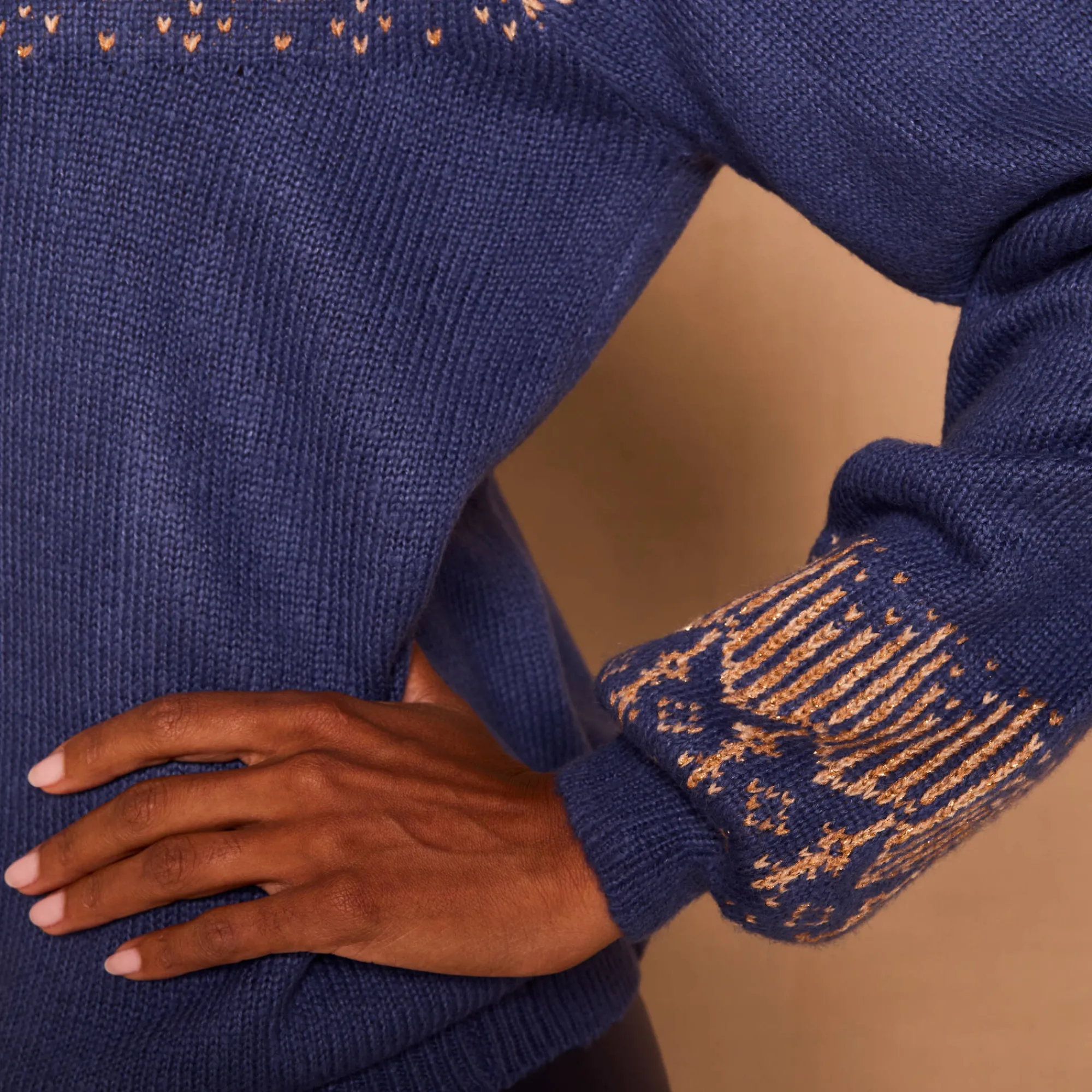 Trui En Vest<Blancheporte Trui in koperkleurige jacquard, met mohairtouch nachtblauw / koper