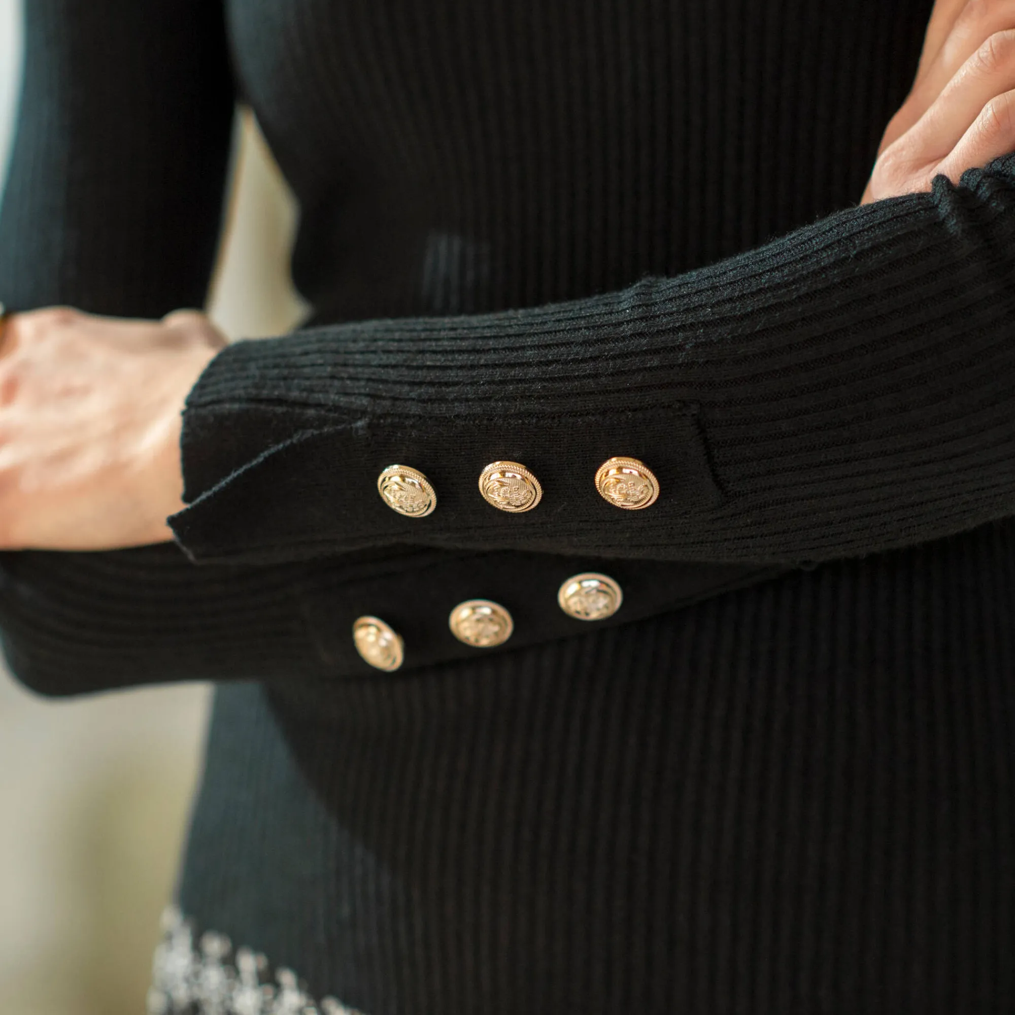 Trui En Vest<Blancheporte Trui in kouseribbeltricot, met officiersknopen zwart