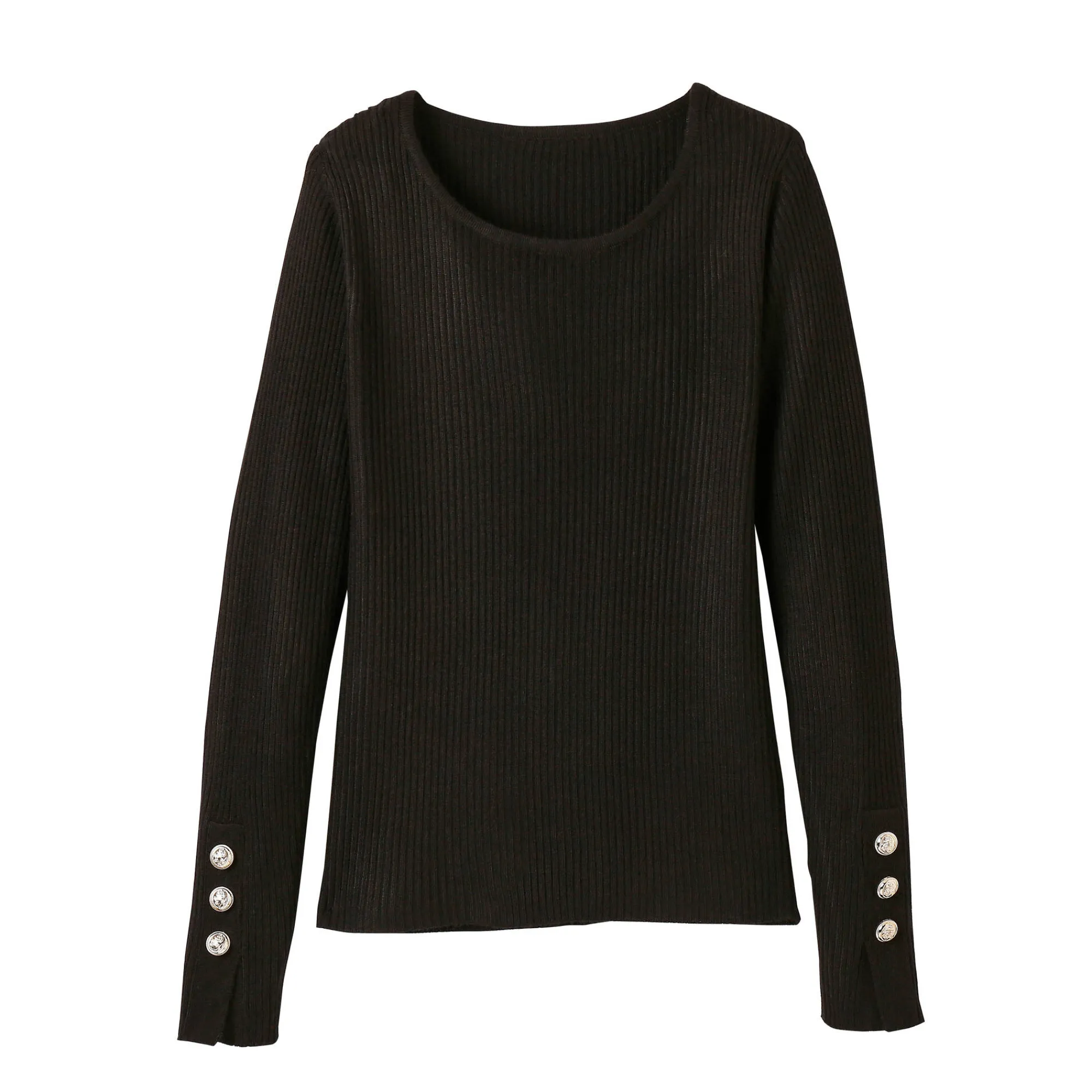 Trui En Vest<Blancheporte Trui in kouseribbeltricot, met officiersknopen zwart