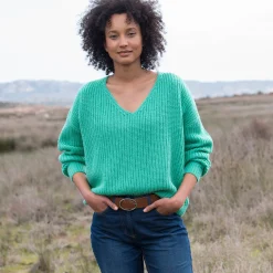 Trui En Vest<Blancheporte Trui in loose model met V-hals, patenttricot met zachte touch smaragdgroen