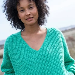 Trui En Vest<Blancheporte Trui in loose model met V-hals, patenttricot met zachte touch smaragdgroen