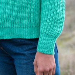 Trui En Vest<Blancheporte Trui in loose model met V-hals, patenttricot met zachte touch smaragdgroen