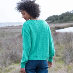 Trui En Vest<Blancheporte Trui in loose model met V-hals, patenttricot met zachte touch smaragdgroen