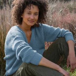 Trui En Vest<Blancheporte Trui in loose model met V-hals, patenttricot met zachte touch blauw