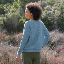 Trui En Vest<Blancheporte Trui in loose model met V-hals, patenttricot met zachte touch blauw