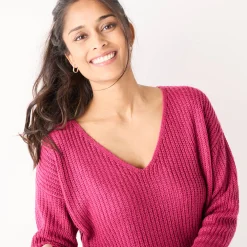 Trui En Vest<Blancheporte Trui in loose model met V-hals, patenttricot met zachte touch framboos