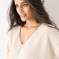 Trui En Vest<Blancheporte Trui in loose model met V-hals, patenttricot met zachte touch ecru