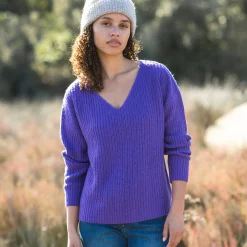 Trui En Vest<Blancheporte Trui in loose model met V-hals, patenttricot met zachte touch paars