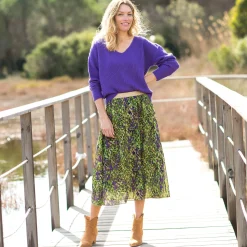 Trui En Vest<Blancheporte Trui in loose model met V-hals, patenttricot met zachte touch paars