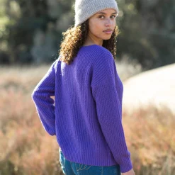 Trui En Vest<Blancheporte Trui in loose model met V-hals, patenttricot met zachte touch paars