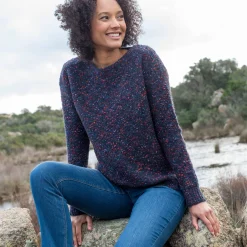 Trui En Vest<Blancheporte Trui in lusjestricot met boothals marine
