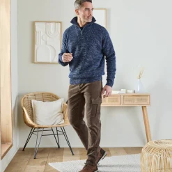 Feestoutfits Heren|Trui En Vest<Blancheporte Trui in patentsteek met truckerskraag gespikkeld blauw