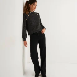 Feestoutfits Dames|Trui En Vest<Blancheporte Trui in patenttricot en glanzende draad, met knopen chiné antraciet