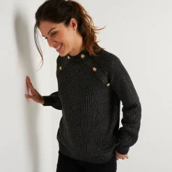 Feestoutfits Dames|Trui En Vest<Blancheporte Trui in patenttricot en glanzende draad, met knopen chiné antraciet
