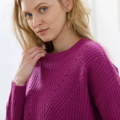 Trui En Vest<Blancheporte Trui in patenttricot met ronde hals, details met ajour violine