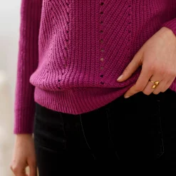 Trui En Vest<Blancheporte Trui in patenttricot met ronde hals, details met ajour violine